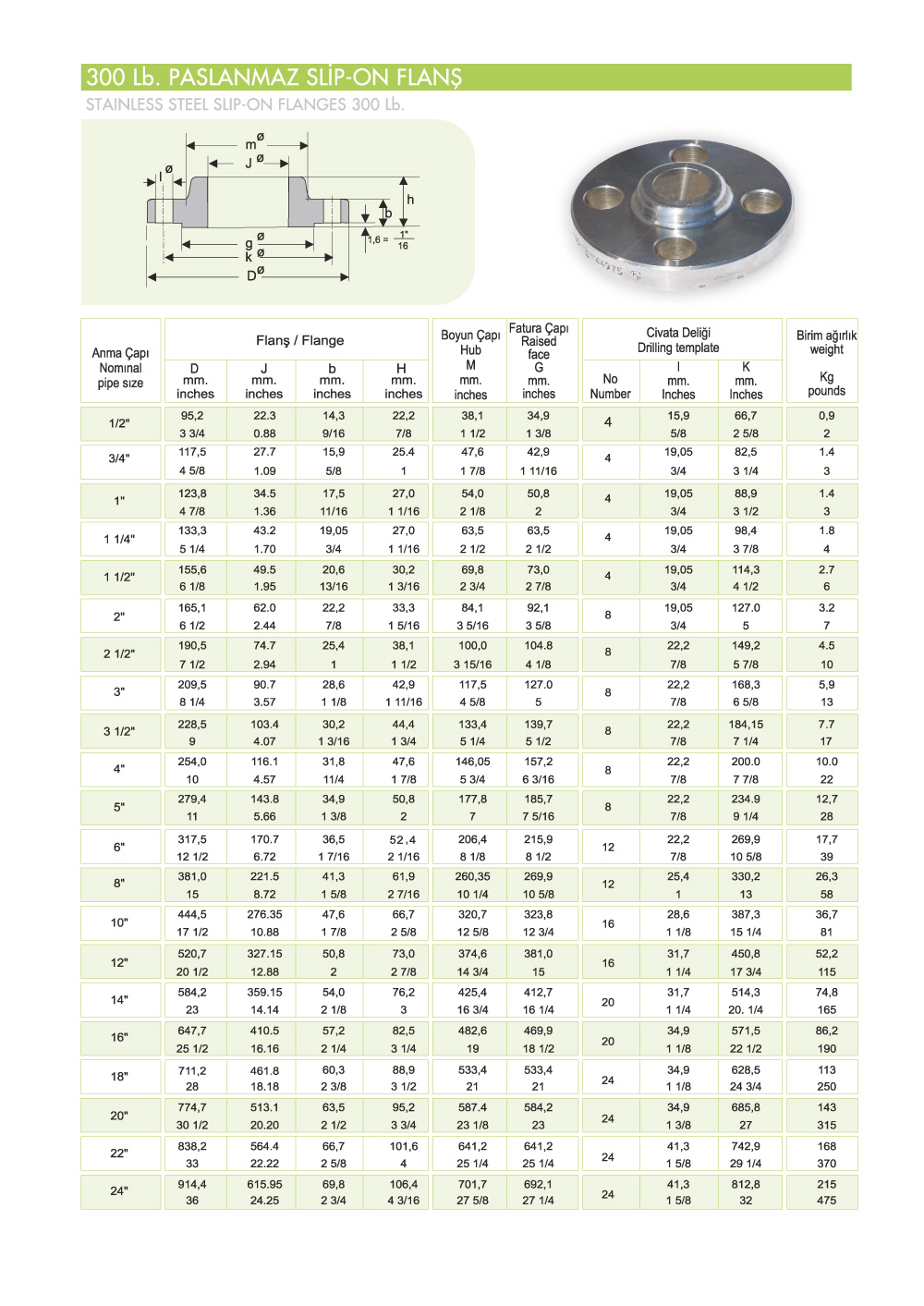 300 Lb Paslanmaz Slip – On Flanş