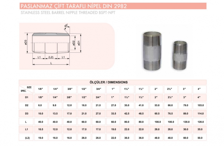 Paslanmaz Cift Tarafl? Nipel DIN 2982 – Yavuz Teknik